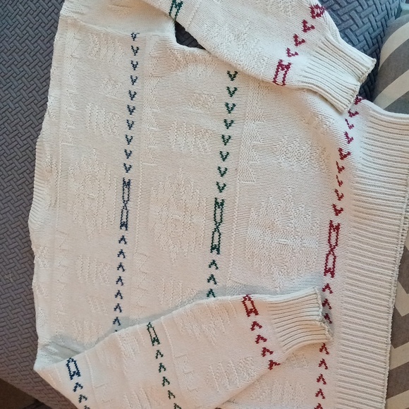 Woolrich mens vintage 100% cotton Crewneck Sweater red green natural Holiday M - Picture 13 of 15